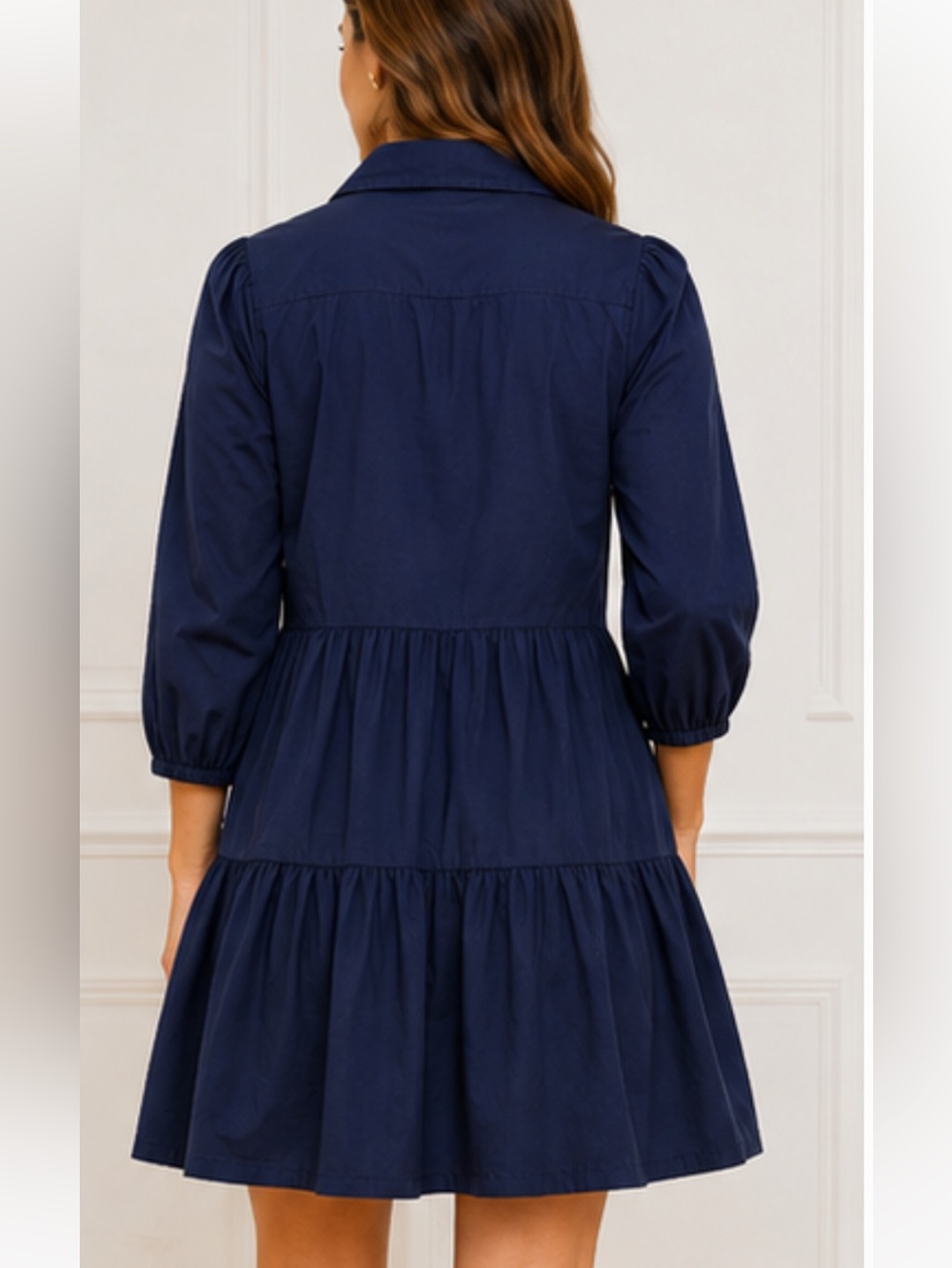 Pomander Place by Tuckernuck Navy Blue Mabel Cotton Tiered Shirt Dress Size S - Picture 2 of 15